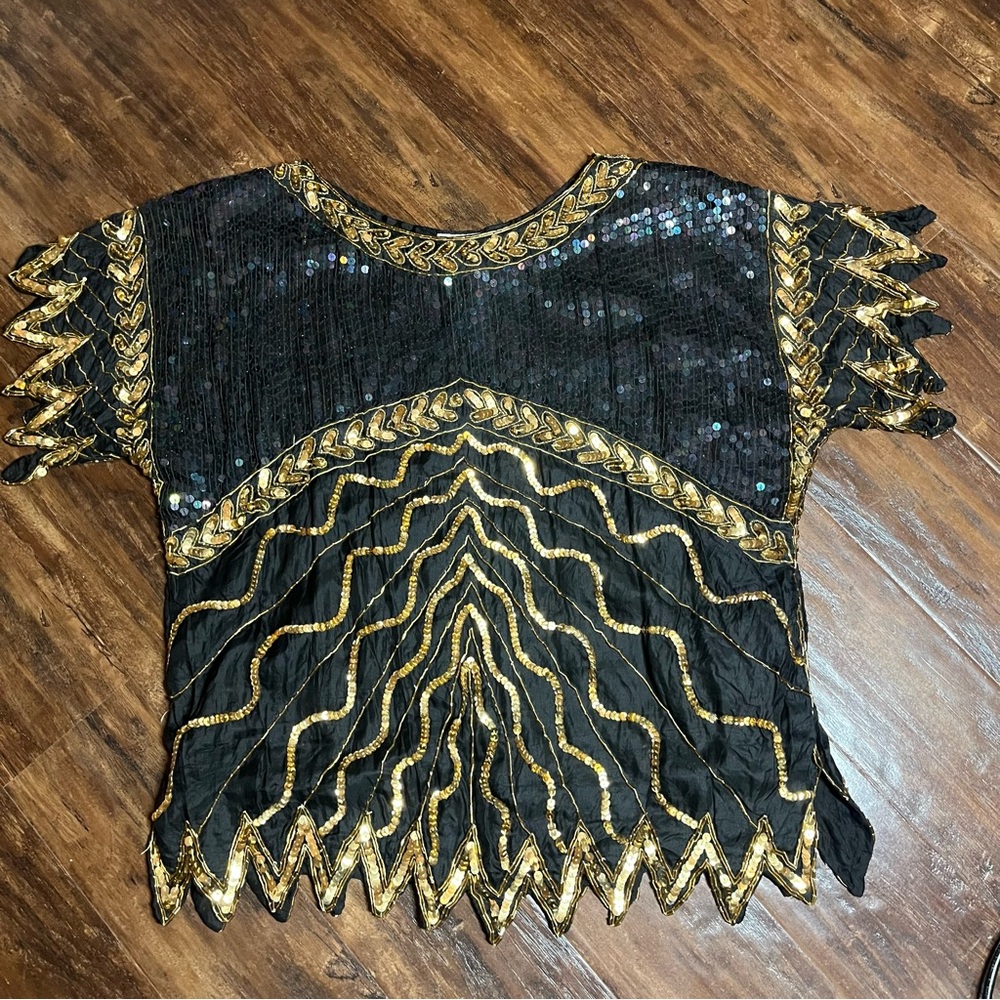 Vintage Silk Sequined Top Made in India Iridescent